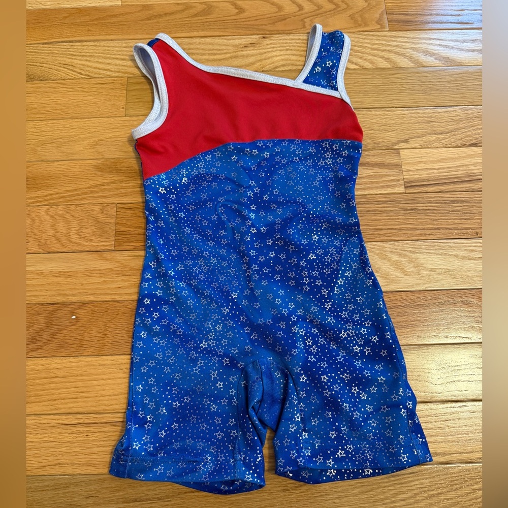 Kids patriotic Red and Blue Star-Print Gymnastics leotard
